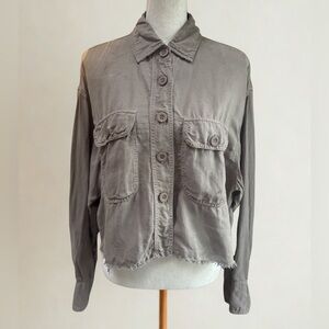 Pharaoh Cropped Olive Green Linen Shirt Jacket